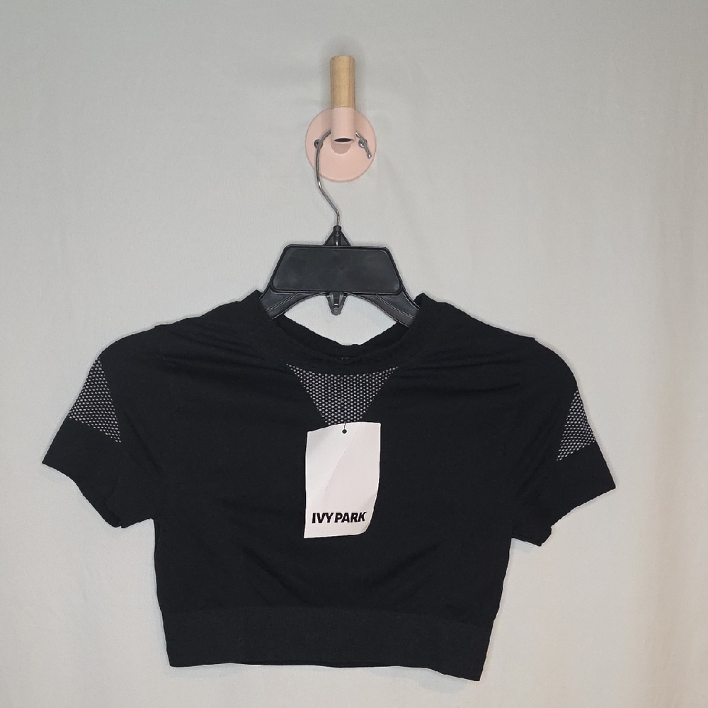 IVY PARK Black Mesh Short Sleeve Crop Top